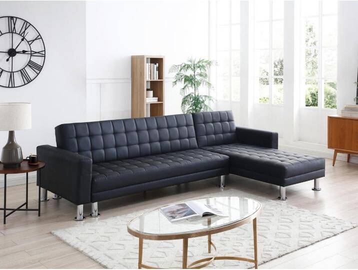 Ecksofa mit Schlaffunktion - Ecke wechselbar - Kunstleder - Schwarz - WILLIS II von KAUF-UNIQUE.de