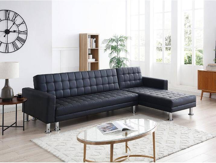 Ecksofa mit Schlaffunktion - Ecke wechselbar - Kunstleder - Schwarz - WILLIS II Ecksofa mit Schlaffunktion - Ecke wechselbar - Kunstleder - Schwarz - WILLIS II von KAUF-UNIQUE.de