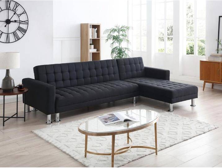 Ecksofa mit Schlaffunktion - Stoff - Schwarz - WILLIS II, für bis zu 5 Personen, Liegefläche 105x260 cm, L-Form von KAUF-UNIQUE.de