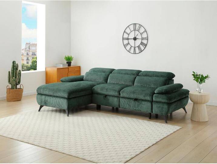 Ecksofa mit Schlaffunktion - Ecke links - Strukturstoff - Grün - SURDELI Ecksofa mit Schlaffunktion - Ecke links - Strukturstoff - Grün - SURDELI von KAUF-UNIQUE.de