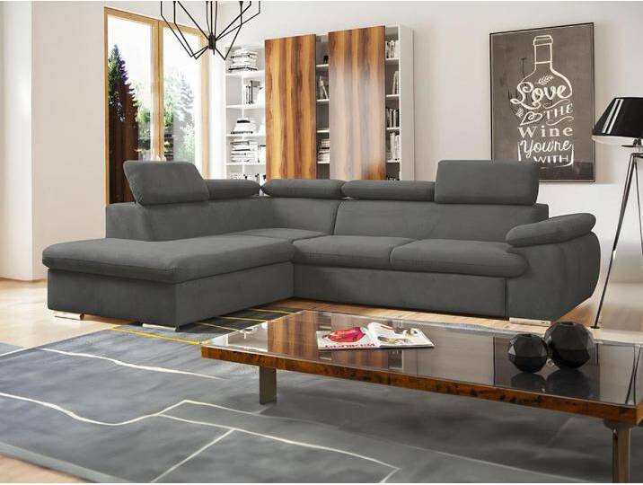 Ecksofa mit Schlaffunktion & Bettkasten - Ecke Links - Anthrazit - FABIEN von KAUF-UNIQUE.de