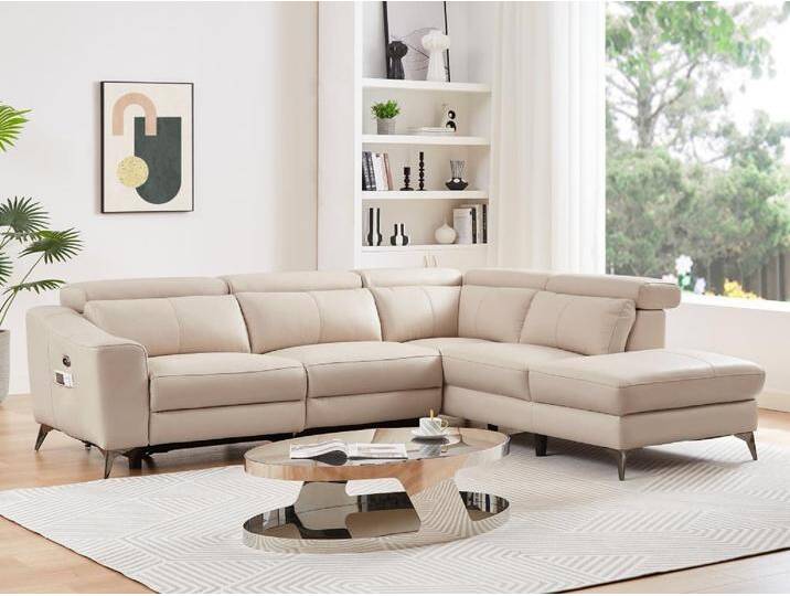 Ecksofa mit elektrischer Relaxfunktion - Ecke rechts - Leder - Cremefarben - FORLO von KAUF-UNIQUE.de