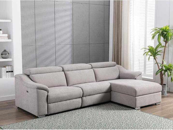 Ecksofa mit elektrischer Relaxfunktion PEDRERA - Stoff - Hellgrau - Ecke rechts von KAUF-UNIQUE.de