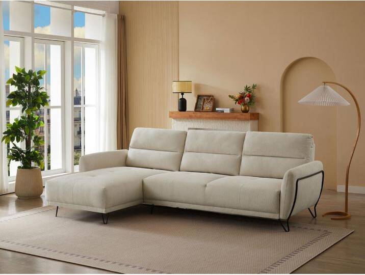 Ecksofa mit verstellbarer Rückenlehne - Ecke links - Strukturstoff - Beige - DURIMA von KAUF-UNIQUE.de