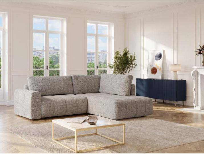 Ecksofa rechts - Stoff meliert - Grau - LORIONA von KAUF-UNIQUE.de