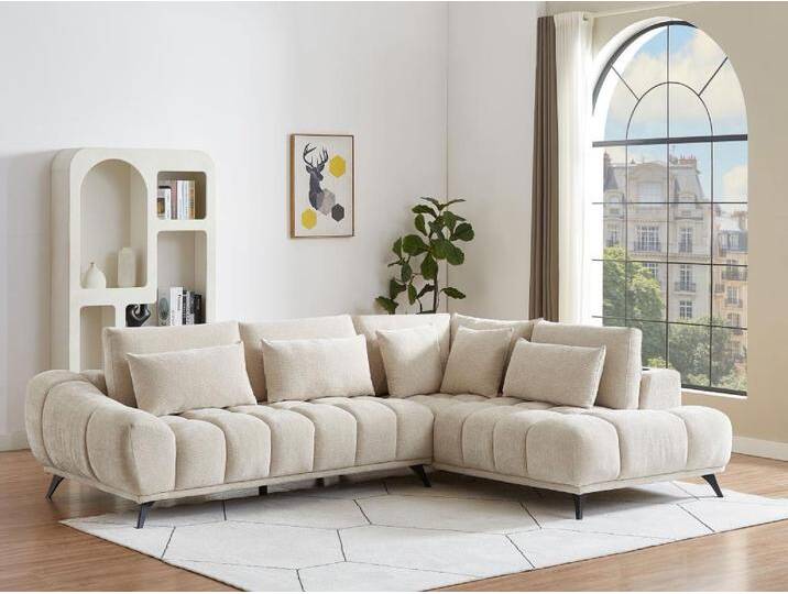 Ecksofa rechts mit verstellbarer Rückenlehne - Strukturstoff - Beige - MAVIRO von KAUF-UNIQUE.de