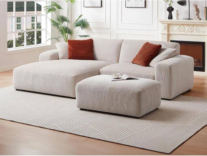 Ecksofa & Hocker - Ecke links - Cord - Beige - TIRONO von Maison Céphy von KAUF-UNIQUE.de