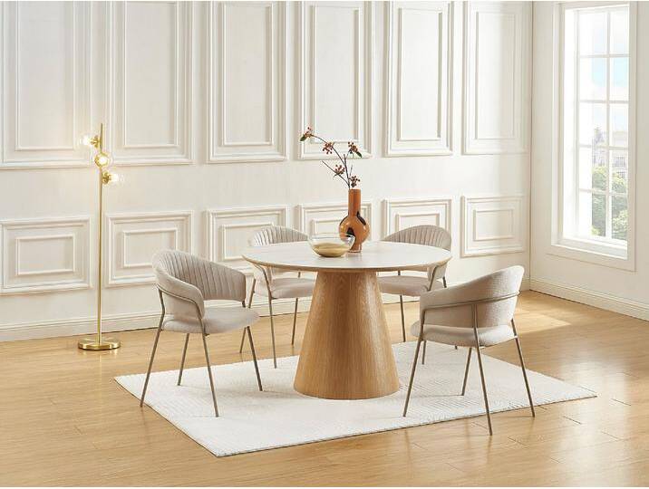 Esstisch rund - 4 Personen - Eichenfurnier - Effekt weißer Marmor und helles Naturholz - ANTALIZA Esstisch rund - 4 Personen - Eichenfurnier - Effekt weißer Marmor und helles Naturholz - ANTALIZA von KAUF-UNIQUE.de