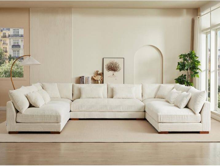 Große Wohnlandschaft - Cord - Beige - SPERONE von KAUF-UNIQUE.de