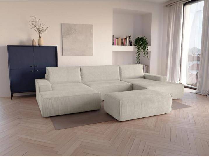 Große Wohnlandschaft mit Schlaffunktion - Cord - Beige - AMELIA von KAUF-UNIQUE.de