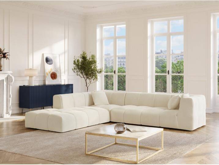 Großes Ecksofa - Ecke links - Feincord - Beige - NAEMIA von Maison Céphy von KAUF-UNIQUE.de