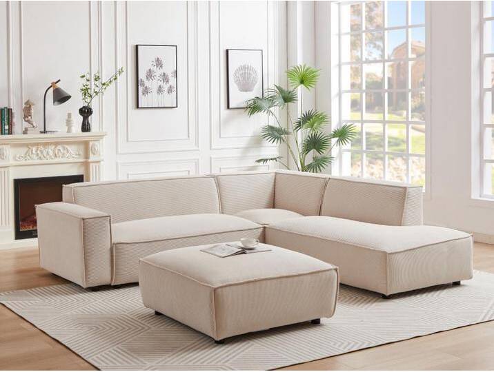 Großes Ecksofa - Ecke rechts - Cord - Beige - BORORE von PASCAL MORABITO von KAUF-UNIQUE.de