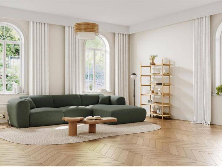 Großes Ecksofa - Ecke rechts - melierter Stoff - Grün - POGNI von Maison Céphy von KAUF-UNIQUE.de