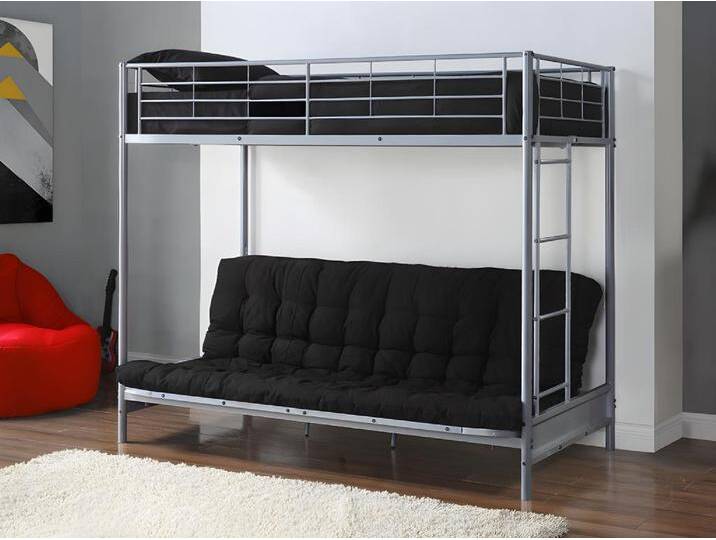 Hochbett mit Schlafsofa + Futonmatratze + Matratze - 90 x 190 cm - Metall - Silberfarben & Schwarz - MODULO IV von KAUF-UNIQUE.de