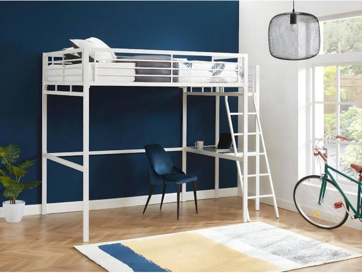 Hochbett mit Schreibtisch - 140 x 190 cm - Weiß - CASUAL II, für 2 Personen, integrierter Schreibtisch, max. Traglast 200 kg von KAUF-UNIQUE.de