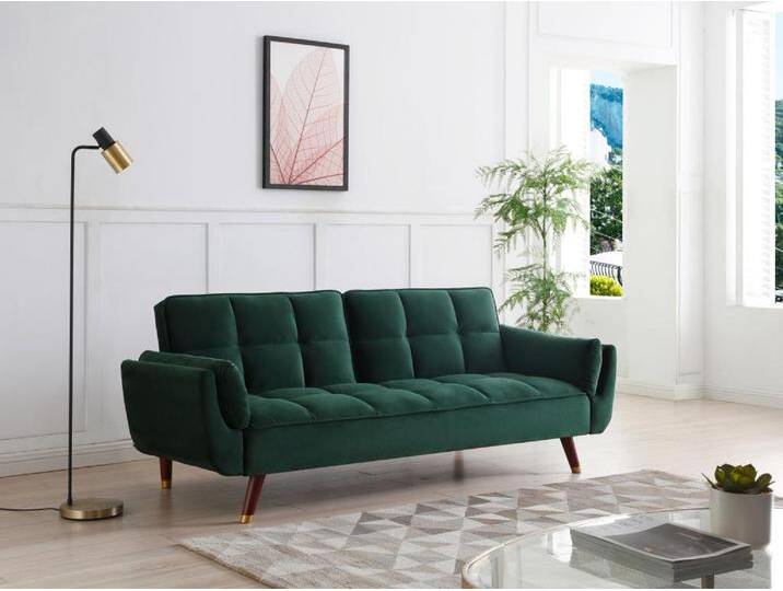 Klappsofa 3-Sitzer mit Schlaffunktion - Samt - Grün - GULCAN von KAUF-UNIQUE.de