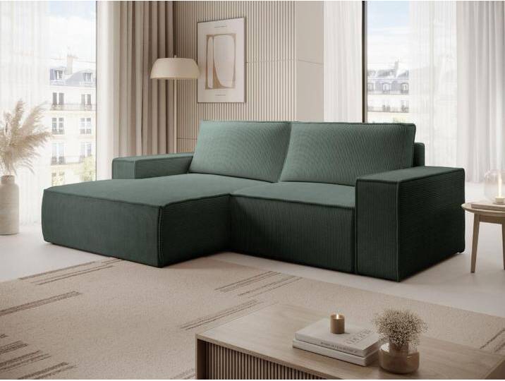 Kleines Ecksofa mit Schlaffunktion - Ecke links - Cord - Tannengrün - AMELIA Kleines Ecksofa mit Schlaffunktion - Ecke links - Cord - Tannengrün - AMELIA von KAUF-UNIQUE.de