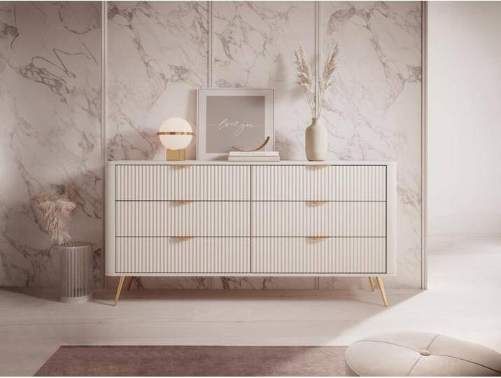 Kommode mit 6 Schubladen - Beige & Goldfarben - ELONARIA II von Pascal Morabito von KAUF-UNIQUE.de