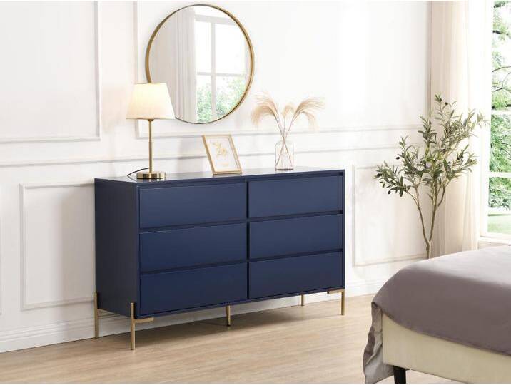 Kommode mit 6 Schubladen - MDF & Metall - Blau lackiert & Goldfarben - KORASA von Pascal Morabito Kommode mit 6 Schubladen - MDF & Metall - Blau lackiert & Goldfarben - KORASA von Pascal Morabito von KAUF-UNIQUE.de