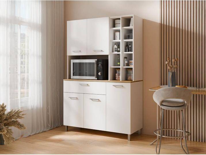 Küchenbuffet mit 5 Türen, 11 Fächern & 1 Schublade - Weiß & Holzfarben hell - JACOBAYA Küchenbuffet mit 5 Türen, 11 Fächern & 1 Schublade - Weiß & Holzfarben hell - JACOBAYA von KAUF-UNIQUE.de