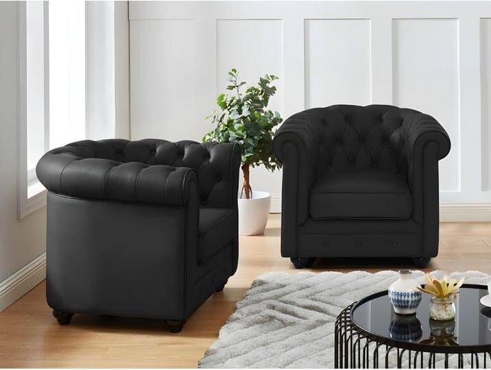 Ledersessel 2er-Set - Büffelleder - Schwarz - CHESTERFIELD von KAUF-UNIQUE.de