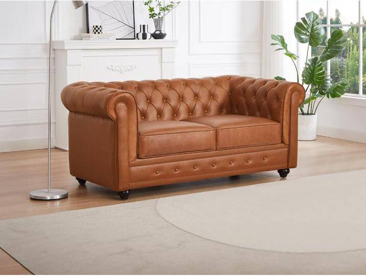 Ledersofa 2-Sitzer - Rindsleder - Camelfarben - CHESTERFIELD von KAUF-UNIQUE.de