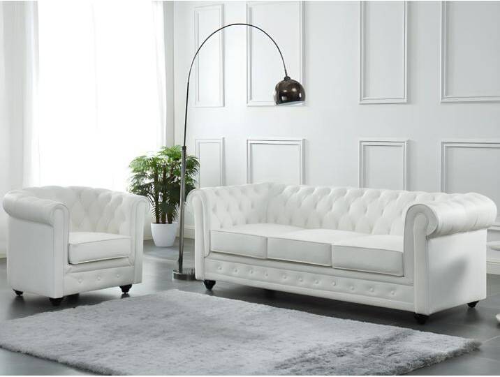 Ledersofa 3-Sitzer - Büffelleder - Weiß - CHESTERFIELD von KAUF-UNIQUE.de