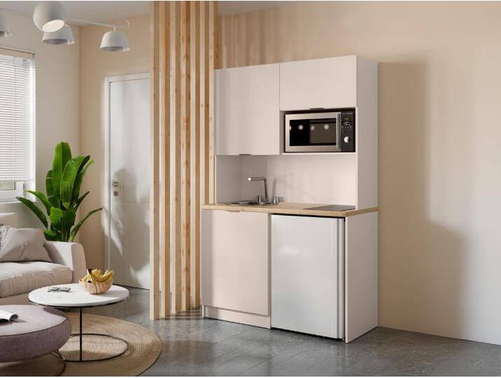 Multifunktionsmöbel für Küchenzeile & Waschraum - Mit Arbeitsplatte 120 cm - Beige & Holzfarben - CARMEO von KAUF-UNIQUE.de