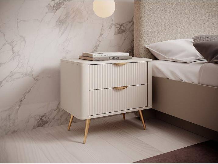 Nachttische 2er-Set mit 2 Schubladen - Beige & Goldfarben - ELONARIA von Pascal Morabito von KAUF-UNIQUE.de