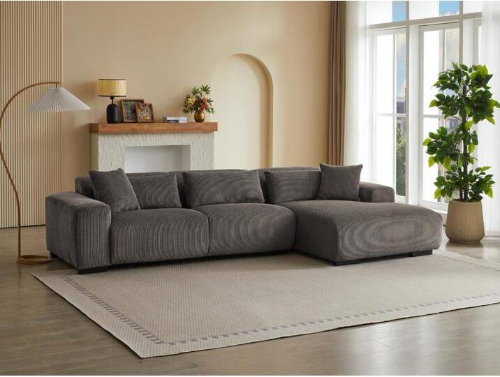 Rechtes Ecksofa mit Cord-Samt in taupefarben OVENTINO von Maison Céphy von KAUF-UNIQUE.de