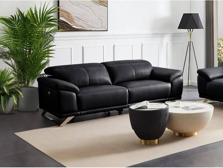 Relaxsofa 3-Sitzer elektrisch - Rindsleder - Schwarz - AZIDEE II von KAUF-UNIQUE.de