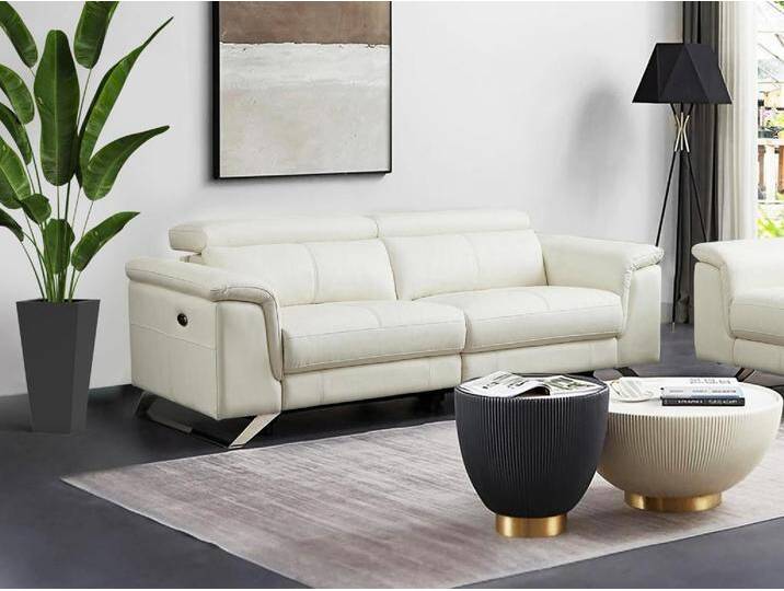 Relaxsofa 3-Sitzer elektrisch - Rindsleder - Weiß - BREYT II von KAUF-UNIQUE.de