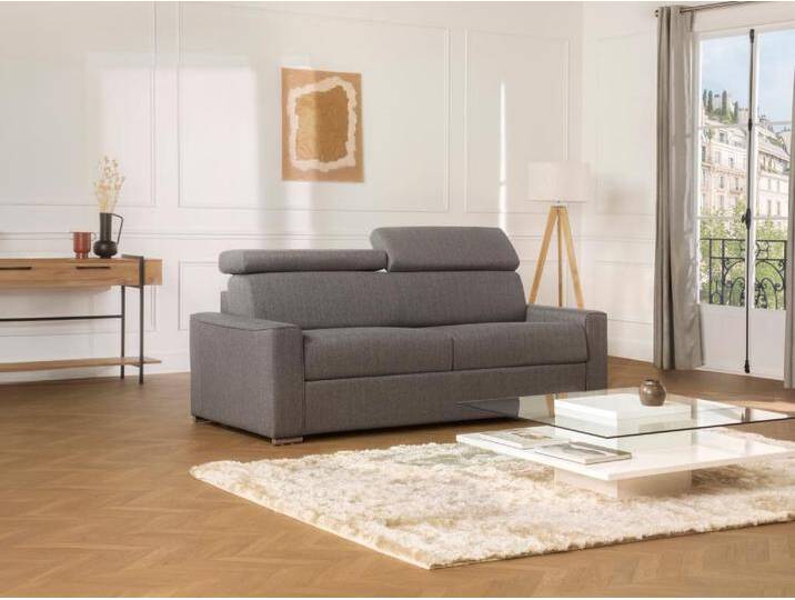 Schlafsofa 3-Sitzer - Liegefläche mit Lattenrost: 140 cm - Matratze: 22 cm mit Memory Schaum - Stoff - Grau - VIZIR von KAUF-UNIQUE.de