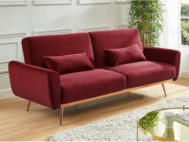 Schlafsofa Klappsofa 3-Sitzer - Samt - Bordeauxrot - LAUNEI von KAUF-UNIQUE.de