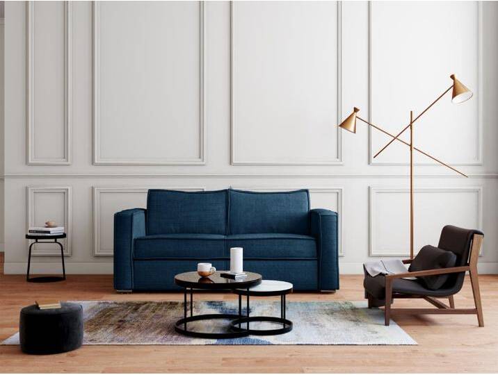 Schlafsofa mit Matratze 3-Sitzer - Cord - Blau - Liegefläche 140 cm - Matratze 14 cm - LORETO von KAUF-UNIQUE.de