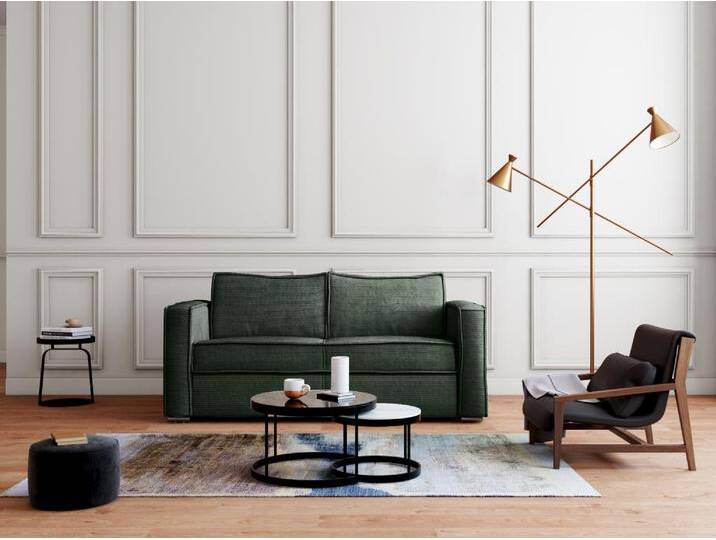 Schlafsofa mit Matratze 3-Sitzer - Cord - Tannengrün - Liegefläche 140 cm - Matratze 22 cm - LORETO von KAUF-UNIQUE.de