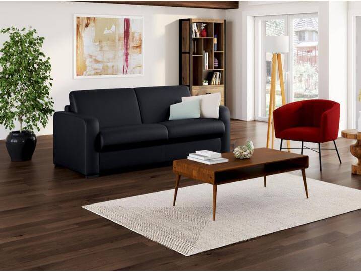 Schlafsofa mit Matratze 3-Sitzer - Matratze 16 cm - Leder - Schwarz - BEVIS von KAUF-UNIQUE.de