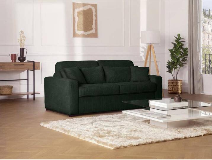 Schlafsofa mit Matratze 4-Sitzer - Liegefläche 160 cm - Matratze 16 cm - Cord - Grün - MONDOVI von KAUF-UNIQUE.de