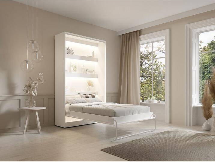 Schrankbett - 120 x 200 cm - Manuelle vertikale Öffnung - Mit LED-Beleuchtung - Weiß - RAPILI Schrankbett - 120 x 200 cm - Manuelle vertikale Öffnung - Mit LED-Beleuchtung - Weiß - RAPILI von KAUF-UNIQUE.de