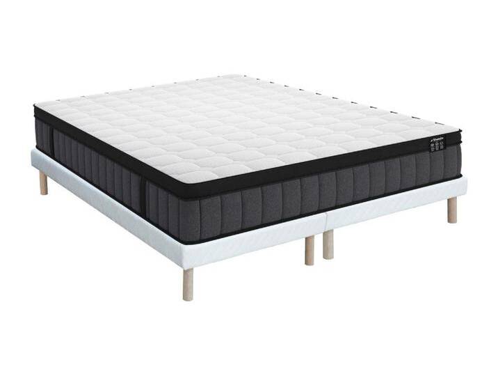 Set aus Polster-Bettgestell + Hybridmatratze - 180 x 200 cm - 7-Zonen-Taschenfederkern & Memory-Schaum-Gel - Stärke 25 cm - TOLCA von YSMÉE von KAUF-UNIQUE.de