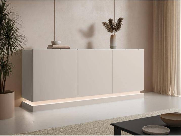 Sideboard mit 3 Türen - Mit LED-Beleuchtung - MDF - Beige & weiße Marmor-Optik - DEVIKA von Pascal MORABITO von KAUF-UNIQUE.de