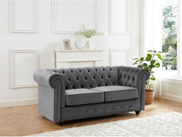 Sofa 2-Sitzer - Samt - Anthrazit - CHESTERFIELD von KAUF-UNIQUE.de