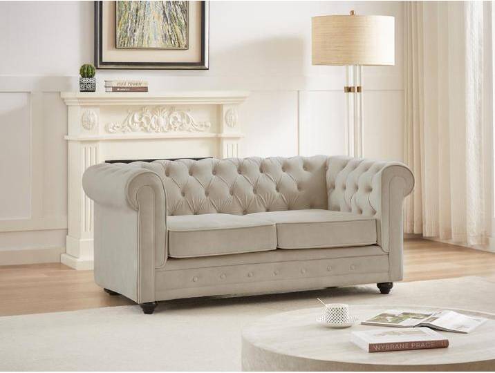 Sofa 2-Sitzer - Samt - Beige - CHESTERFIELD von KAUF-UNIQUE.de