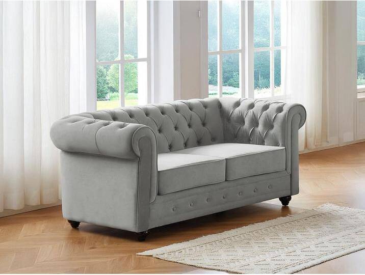 Sofa 2-Sitzer - Samt - Hellgrau - CHESTERFIELD Sofa 2-Sitzer - Samt - Hellgrau - CHESTERFIELD von KAUF-UNIQUE.de