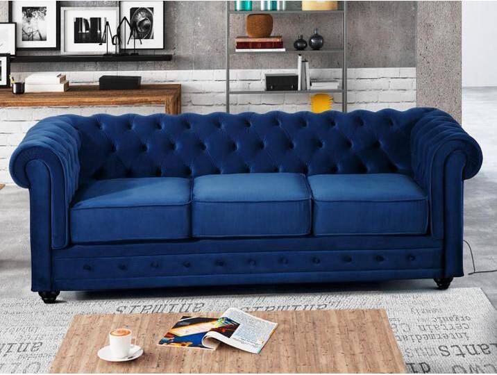 Sofa 3-Sitzer - Samt - Dunkelblau - CHESTERFIELD Sofa 3-Sitzer - Samt - Dunkelblau - CHESTERFIELD von KAUF-UNIQUE.de