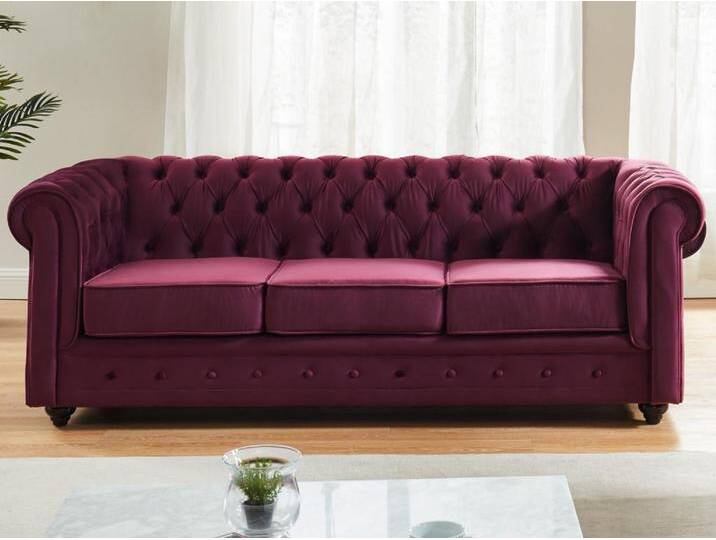 Sofa 3-Sitzer - Samt - Pflaumenfarben - CHESTERFIELD von KAUF-UNIQUE.de