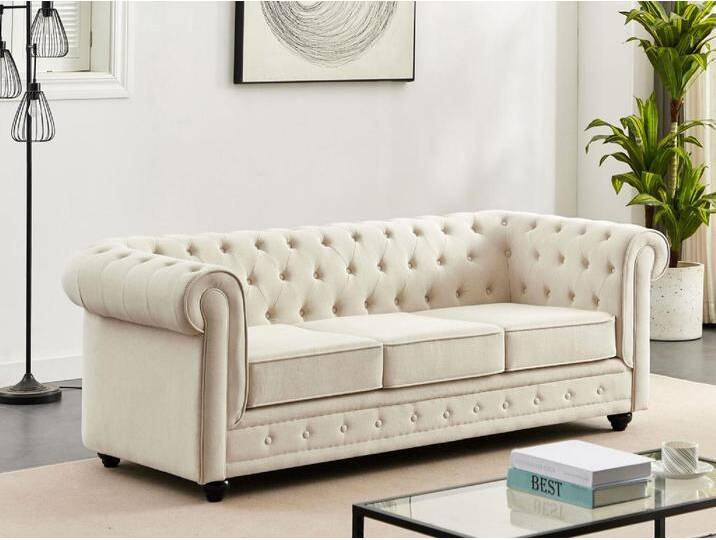 Sofa 3-Sitzer - Stoff - Beige - CHESTERFIELD von KAUF-UNIQUE.de
