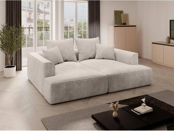 Sofa 3-Sitzer - tiefe Komfortsitzfläche - Cord - Beige - PINETA von KAUF-UNIQUE.de