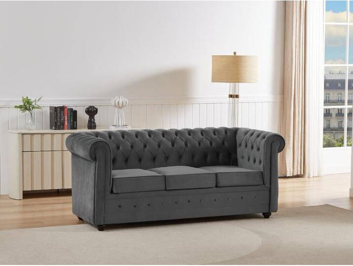 Sofa mit Schlaffunktion 3-Sitzer - Samt - Anthrazitgrau - CHESTERFIELD von KAUF-UNIQUE.de