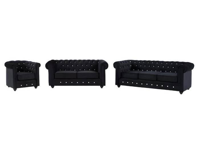 Sofas 3-Sitzer, 2-Sitzer & Sessel - Samt - Schwarz mit Knöpfen in Kristall-Optik - CHESTERFIELD Sofas 3-Sitzer, 2-Sitzer & Sessel - Samt - Schwarz mit Knöpfen in Kristall-Optik - CHESTERFIELD von KAUF-UNIQUE.de
